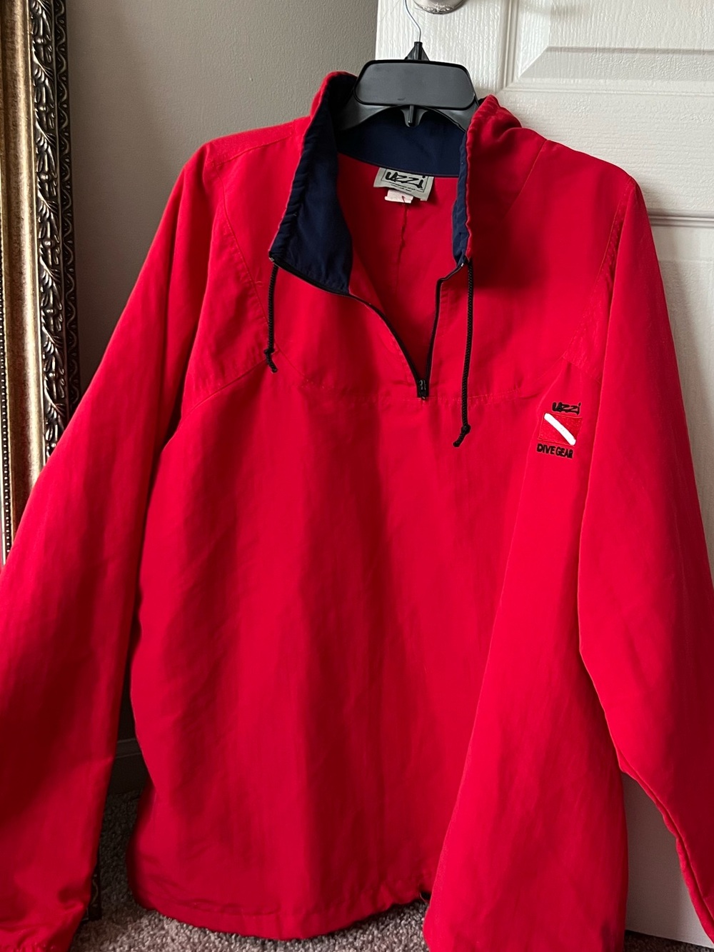 Red 90’s Windbreaker Pullover Jacket with Navy Trim